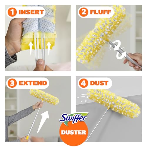 Image of Swiffer Duster Kit with 6 ft Super Extendable Handle, Heavy Duty Starter Kit with 8 Refills, Lemon Scent
