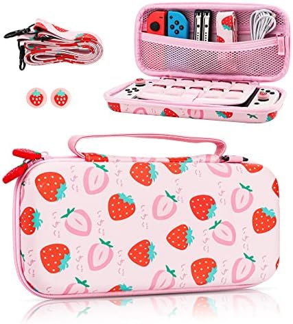Amazon.com: FUNDIARY Pink Strawberry Travel Carrying Case for Nintendo ...