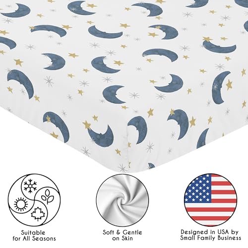 Image of Sweet Jojo Designs 2-Piece Baby Crib Sheets Set (Moon and Star) for Girls /Boys, Infant Nursery, Toddler Room - Fitted, Standard Size (Solid Navy Blue and Watercolor, Celestial, Sky, Stars and Moons)