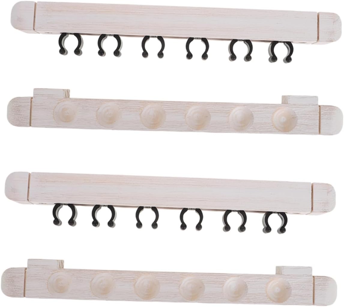 PRETYZOOM Wall Mounted 6-hole Solid Wood Billiard Cue Rack, 2 Pairs White Pool Stick Holders for Billiards Accessories and Cue Storage