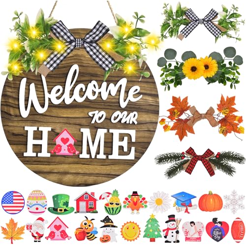 Interchangeable Welcome Home Sign, Front Door Decor With 4 Seasonal