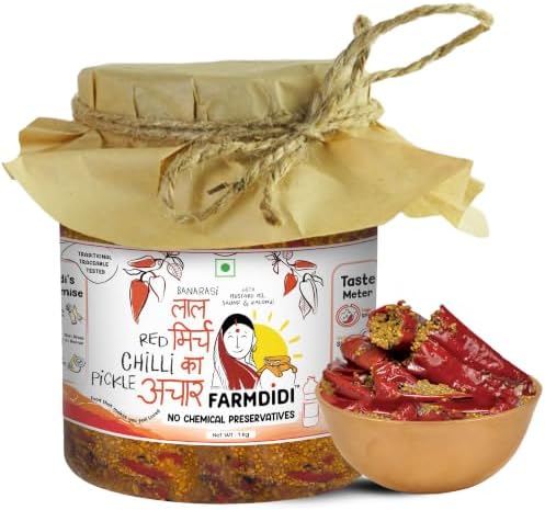 FarmDidi Stuffed Red Chilli Pickle 1kg Homemade Bharwa Lal Mirch Ka Achar Authentic Stuffed Chilli Pickles Less Oil No Chemical Preservatives Traditional Bharwa Mirch Ka Achaar Recipe