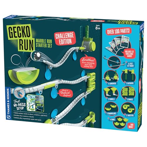 Image of Gecko Run Marble Run Challenge Edition by Thames & Kosmos | Vertical Marble Run w /Flexible Tracks, No-Mess Setup | Challenge Cards for a Head-to-Head Engineering Design Game for Teams or Solo Play