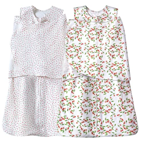 Image of AugTwig Baby Sleep sack Swaddle,Swaddles 3-6 Months,3-Way Adjustable Wearable Transition Blanket 100% Organic Cotton 2-Piece,12-18 lbs,1.0 TOG(Floret&Cherry)