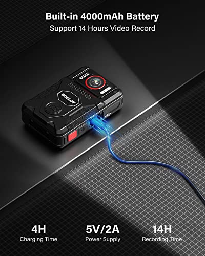 Boblov M7 Pro 256Gb Video Camera, 4K Camcorder, Built-In 4000 Mah Battery Last 14 Hrs Recording, 180° Rotate Gps Body Worn Camera With 4-5 Hrs Fast Charging,Law Enforcement #TOP2