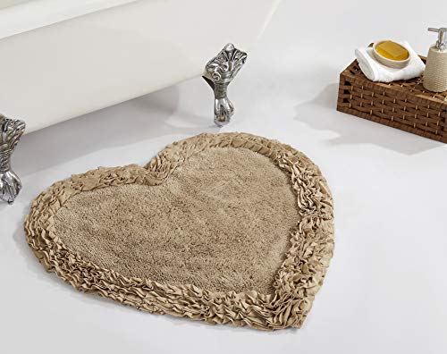 Image of Better Trends 30 inch Heart Shaped Rugs 100% Cotton Soft Non Slip Doormat Washable Water Absorbent Rugs for Home Entrance Bathroom Shower Floor Decor, Beige Shaggy Border Collection