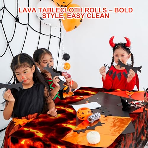 Image of Kochorie Lava Tablecloth Roll with Cutter Box 100 Ft X 54 Inch Frame Volcano Table Cover Disposable Hot Lava Plastic Party Supplies for Volcano Dinosaur Theme Party Halloween Game Decorations