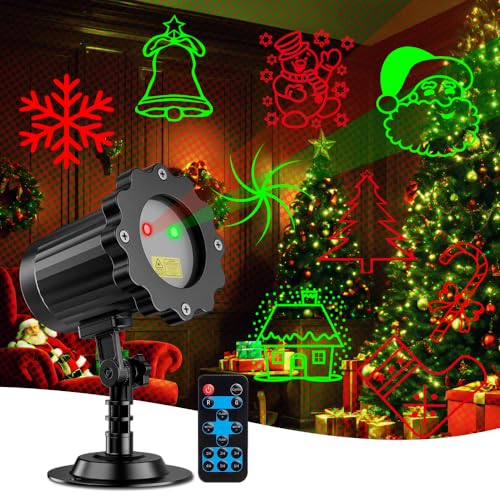 Christmas Laser Lights, Red Green Holiday Patterns Laser Light Projector with Rf Remote, Waterproof, Indoor Outdoor Decoration, Including Christmas Gift, Party, Gardens, Ceiling, Patio, Wall, Floor