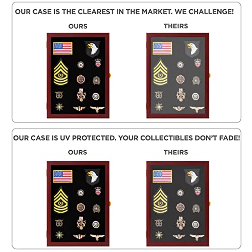 Image of VERANI Pin Display Case Badge Display Frame Large Mahogany for Beach Tags | Flexible layout arrangement,Premium real clear glass door,Wood matte black frame,Wall mountable design