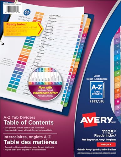 Avery Ready Index A-Z Tab Binder Dividers, Customizable Table of Contents, Multicolour Tabs, 1 Set (11125) image 3