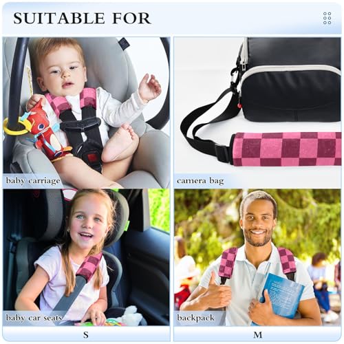 Image of Checkered Hot Pink Seat Belt Cover Pad 2 Pcs Soft Cute Seatbelt Covers Protector Support Head Neck Shoulder Strap for Car Seats High Chair Backpack for Adults Kids Women Men 10x7.7In 2 Pack