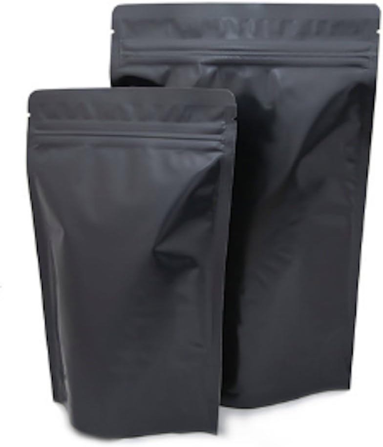 Assorted Sizes Matte Black Stand Up Airtight Zipper Pouches 5.5 Mil Smell Leak Proof Food Herb Coffee Protein Powder Storage Bags (50, 25 Medium (4oz)+ 25 Large (8oz))