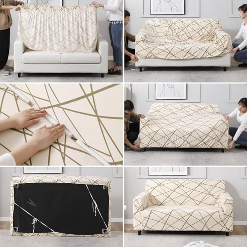 Image of HOKIPO 95% Polyester, 5% Spandex Stretchable Elastic Cover For Sofa 1 Seater (Ar-4093-D23, Beige)