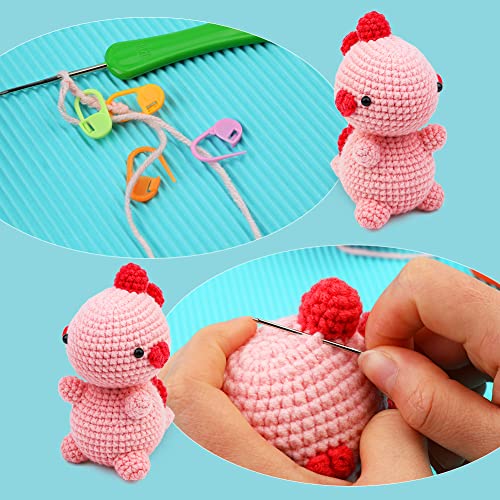 Huaiid Beginners Crochet Kit,Complete Crochet Starter Kit For Adults And Kids,Diy Animal Crochet Kit With Crochet Accessories And Instructions(Pink Dinosaur) #TOP2