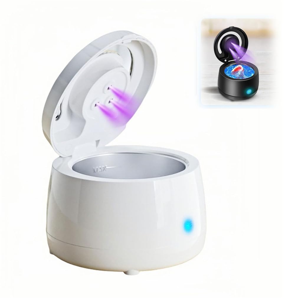 Limpiador ultrasónico con luz UV para brackets y dentaduras color blanco