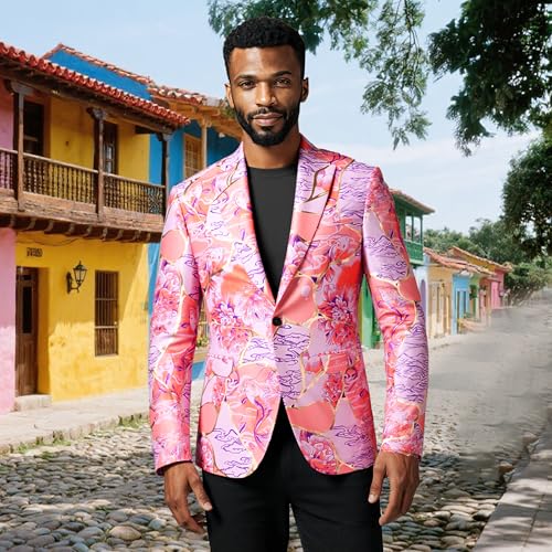 MOGU Men's Floral Tuxedo Blazer Slim Fit Jacquard Suit Jacket – Stylish Prom Party Sport Coat for Wedding Prom Casual Events2
