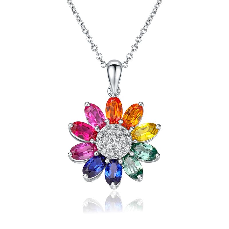 Dainty Sunflower Necklace 925 Sterling Silver White Gold Plated Leaf Clover Pendant Necklaces for Women Teen Girls Fashion Jewelry