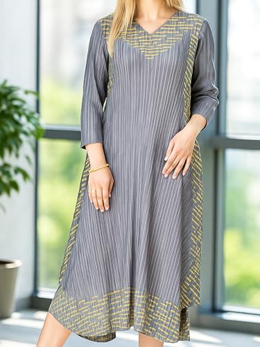 Women's Year-Round Loose 3/4 Sleeve Maxi Dress Wrinkle-Free Elegant Casual Dresses3