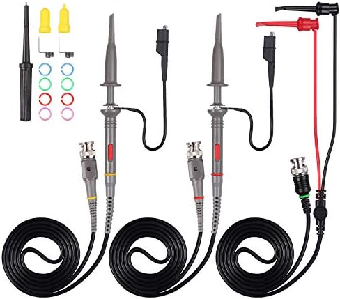Proster 200Mhz Oscilloscope Probe Clip Scope Test BNC End Probe P2200 10X/1X Black with BNC to Mini Grabber & Adjust Tool Kits