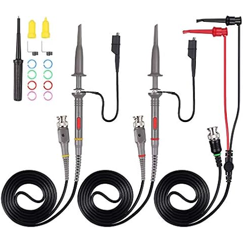 Proster 200Mhz Oscilloscope Probe Clip Scope Test BNC End Probe P2200 10X/1X Black with BNC to Mini Grabber & Adjust Tool Kits Cover