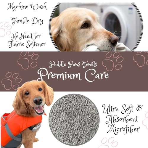 3 Pack ‘Puddle Paws Dog Towels’, 2 Large (51×23 inch) & 1 Small (23×23 inch) Luxury 800 GSM Plush Microfiber Pet Towels for Bath, Shower, Grooming, Swimming, and Travel by Keystone 3 Pack ‘Puddle Paws Dog Towels’, 2 Large (51×23 inch) & 1 Small (23×23 inch) Luxury 800 GSM Plush Microfiber Pet Towels for Bath, Shower, Grooming, Swimming, and Travel by Keystone