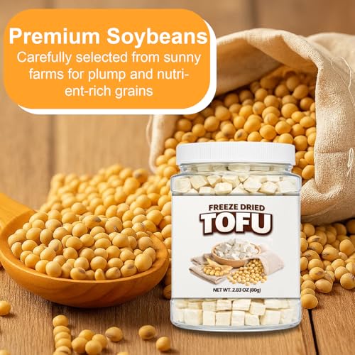 Image of 2.83oz (80g) Freeze Dried Tofu Cubes, 1cm Bite Size, Plant Based Dehydrated Tofu, Low Sugar, High Protein, Keto Friendly and Vegan, Instant Food for Ramen, Miso Soup, Salads, Camping and Meal Prep