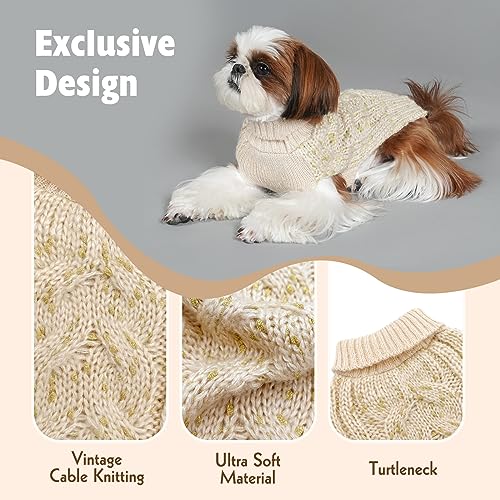 KYEESE Dog Sweaters Turtleneck Dog Pullover Sweater Knitwear Gold Yarn Warm Pet Sweater for Small Medium Dogs Fall Winter (Beige) KYEESE Dog Sweaters Turtleneck Dog Pullover Sweater Knitwear Gold Yarn Warm Pet Sweater for Small Medium Dogs Fall Winter (Beige)