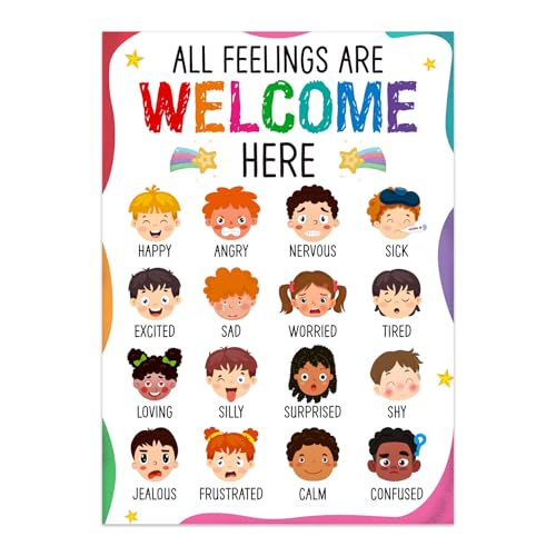 Image of BIZIBAFF Feelings Chart Poster for Kids Toddlers - Emotions Learning Poster Educational Preschool Posters for Classroom Bulletin Board Decorations Back To School Teacher Supplies