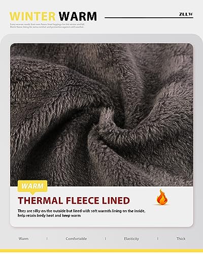 ZLLW Winter Warm Fleece Lined Leggings for Women, High Waisted Thick Thermal Velvet Tights Brown(S-M)