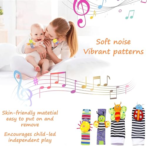 Image of BeFunky Butterfly Wrist Rattles and Foot Finder Sock Toy for Toddlers, Baby Essentials and Gifts for 0-3, 3-6, 6-12 Months (Pack of 4)