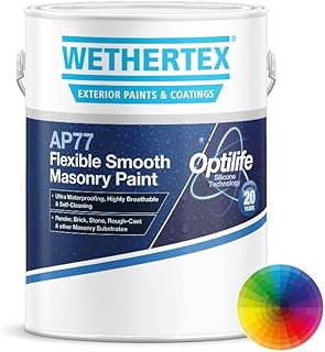 Wethertex AP77 Flexible Smooth Masonry Paint- Multi Surface - Waterproof & Long Lasting Formula - Brilliant White - 5L
