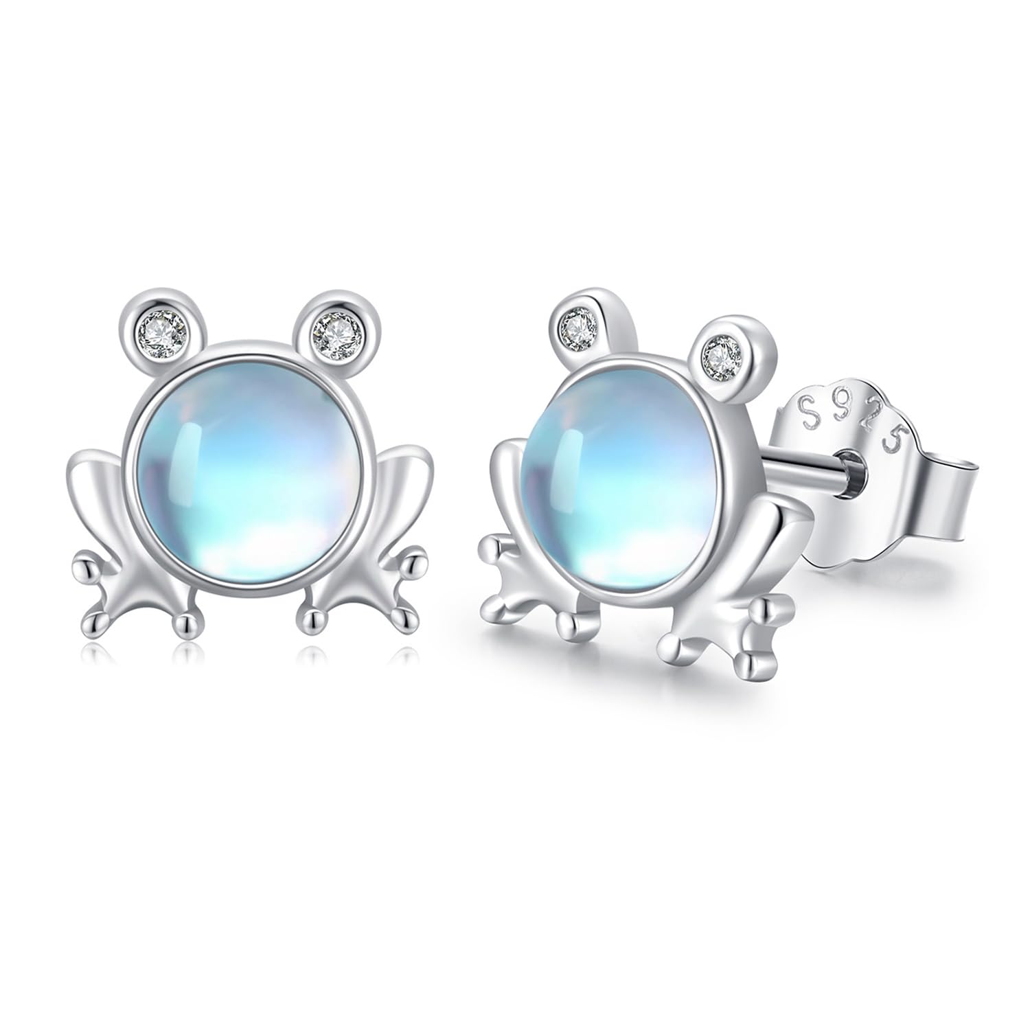 StoryMidir カエル ピアス ムーンストーン 可愛い動物ピアス 蛙 シルバー925 金属アレルギー対応 スタッドピアス ガマ レディースピアス 可愛いピアス かわず 月長石 アニマルピアス 女の子 プラチナ仕上げ プレゼント ジュエリー アクセサリー 女性ヘの贈り物 ギフト クリスマス ホワイトデー 母の日 誕生日 お祝い 記念日