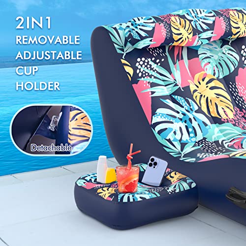 Lusvnex Pool Float Lounge, Ultra Comfort 2-In-1 Floating Chair With Detachable Cupholder Caddy, Heavy Duty Floats Adult Size Lounger For Swimming Pool, Lake, Outdoor #TOP3