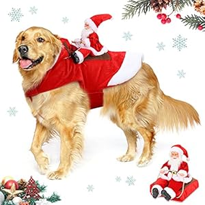 Lewondr Dog Christmas Costume Santa Claus Riding on Dog Apparel Party Dressing Up Clothing for Pet Christmas Riding Outfit for Dogs Hoodie Coat Clothes Xmas Costumes, XXX-Large Size, Red