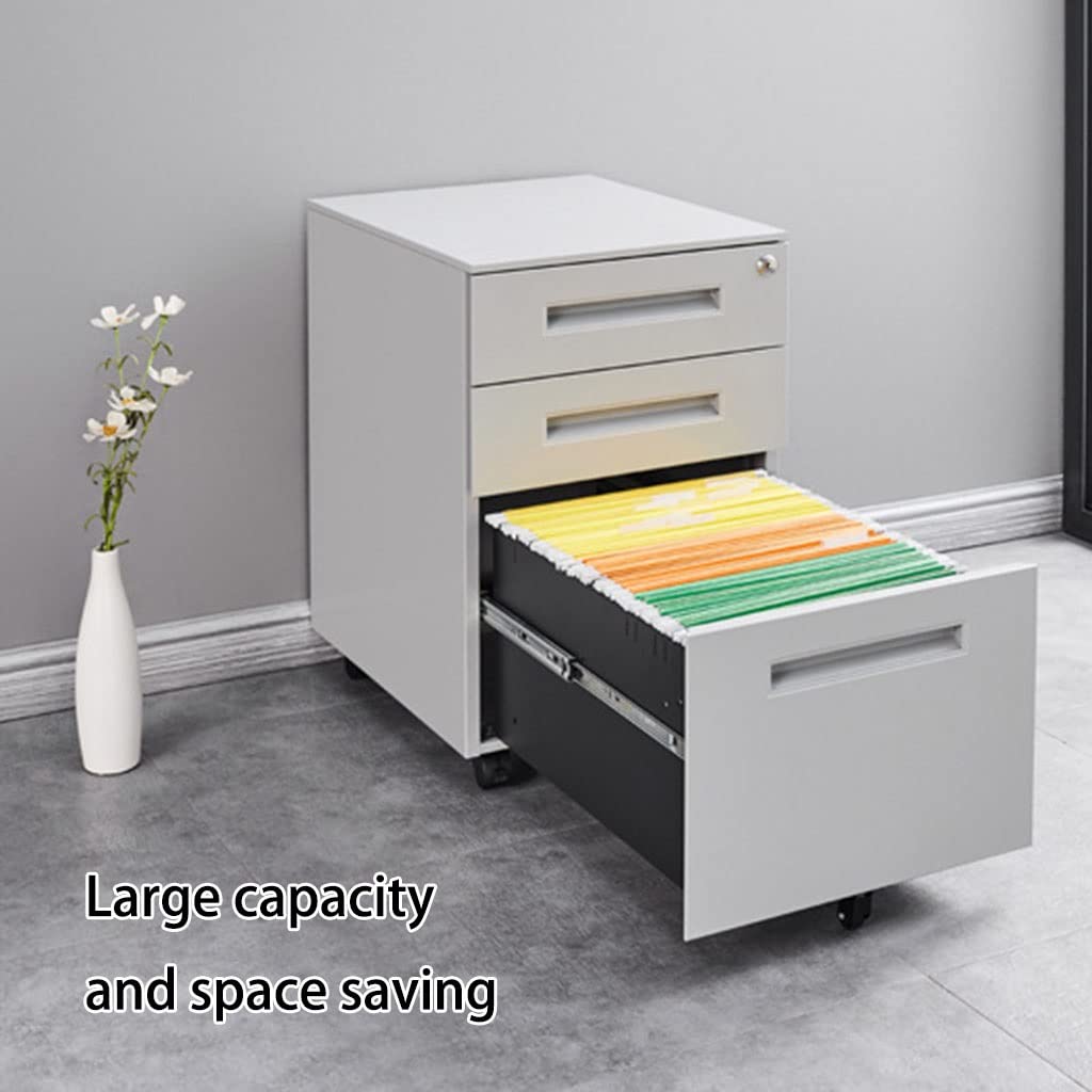 Cassettiera da Ufficio Armadietto for Ufficio Mobile in Acciaio, armadietti Laterali da Tavolo a 3 cassetti con Serrature, Armadio Mobile (Color : White, Size : 60x39x50cm/24x15x20in)