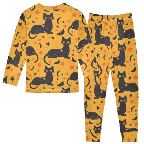 Fustylead Halloween Cute Black Cat and Bats Star Moon Pajamas Cotton Sleepover PJ Set Long Sleeve Lounge Wear2