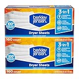 Berkley Jensen Soft and Fresh Dryer Sheets, 320 Sheets (Pack of 2, 160ct Each) - 3-in-1 Anti Static Wrinkle Release Scented Dryer Sheets - Ideal for All Dryers - Fabric Softener Sheets w/Fresh Scent
