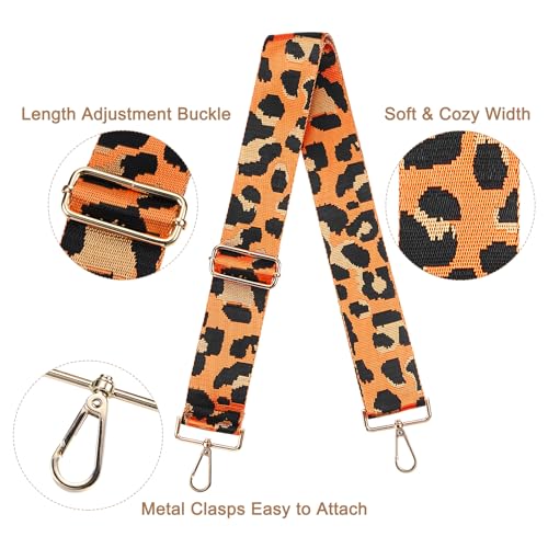 Image of uxcell Purse Strap Replacement, 31-51inch Adjustable Polyester Leopard 2inch Wide Crossbody Shoulder Strap for Handbag Guitar(Orange, Gold Buckle)