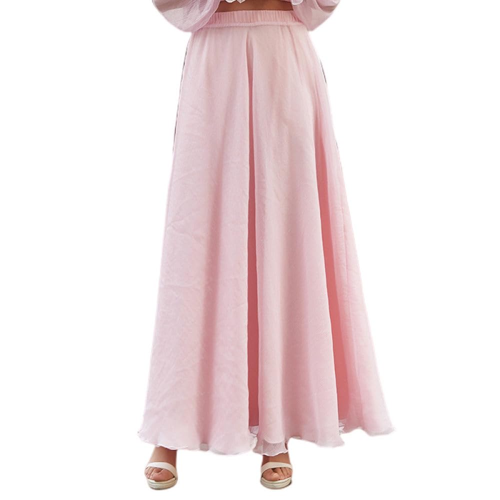 Gonne A Ruota,Gonna Midi in Chiffon Rosa da Donna Boho 8M Grande Gonna A Pieghe Swing Flowy Leggera A-Line Increspato Ruffle Mopping Floor Beach Gonne Lunghe per Ragazze Ladies