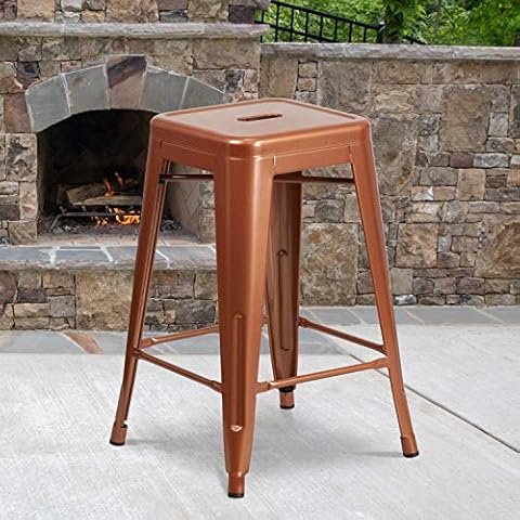 Flash Furniture Muebles Flash Paquete de 4 taburetes de Metal sin Respaldo de 24 Pulgadas de Alto para Interiores y Exteriores Cover