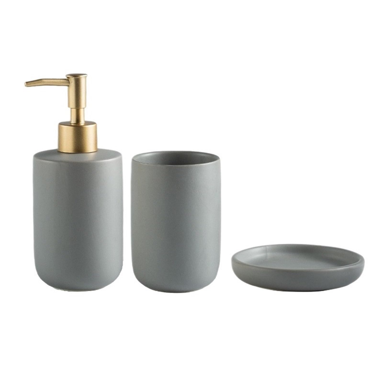 Home 3 Pieces Ceramic Bathroom Accessories Set Includes Lotion Soap Dispenser, Mouthwash Cup, Dish Shower Dispensers(Gris)