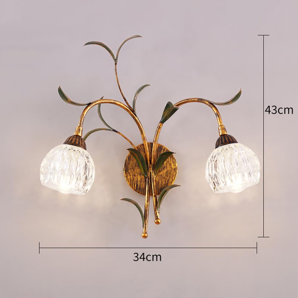 Kinkiet LED w stylu francuskim, vintage design, gałęzie i liście, przezroczysty kryształowy klosz / szkło matowe, dekoracyjna lampa z połowy wieku, imitacja kwiatów