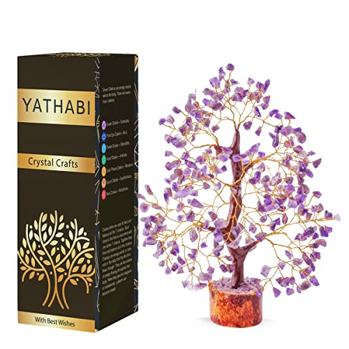 YATHABI Cristales de Amatista, árbol de Cristal, Piedras de Riqueza y Cristales, árbol de Piedras Preciosas, decoración del árbol de la Vida, árbol de bonsái de Cristal