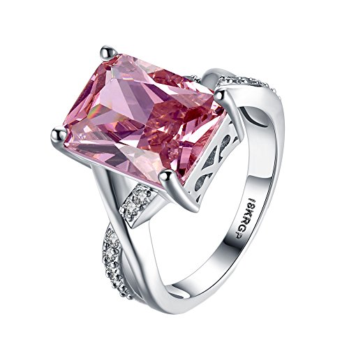 PMTIER Femmes Or Blanc Plaqué Zircone Cubique Cristal Rose Bague 60