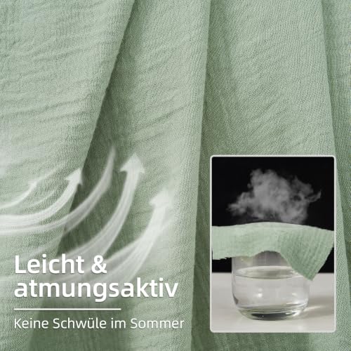 Duvetnova Musselin Bettwäsche 200x220 Baumwolle,ÖKO-TEX Bettwäsche 200x220 Grün,Deckenbezug Extra Weich & Atmungsaktiv Bettwäsche-Set 1… – Ansicht 4