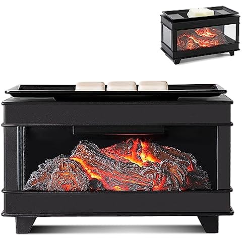 YSong Freestanding Fireplace Wax Warmer,Electric Wax Melt Warmer,Wax Warmer for Scented Wax Melts,Full Metal Wax Melter,Wax Burner Fragrance Warmer for Home Office Gifts & Decor (Three-Sided Glass) Cover