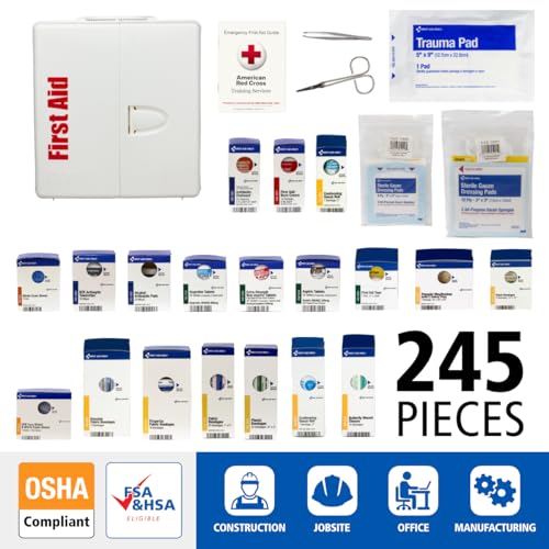 Image of First Aid Only SmartCompliance 50-Person OSHA Compliant First Aid Kit for Business and Office Spaces - Large Plastic Cabinet - Emergency Supplies for Cuts, Bruises, and Scrapes - 245 Pieces