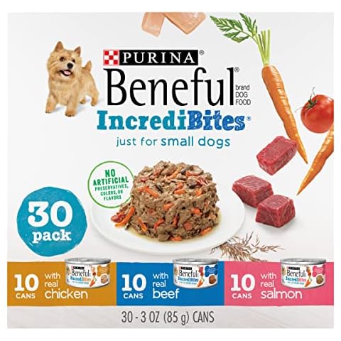 Purina Beneful Small Breed Wet Dog Food Variety Pack, IncrediBites With Real Beef, Chicken and Salmon - (Pack of 30) 3 Oz. Cans Cover