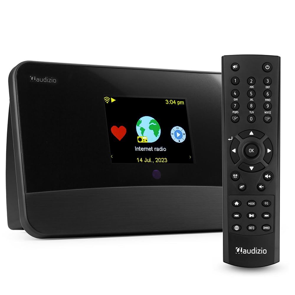 Audizio Livorno Internet Radio Adapter with DAB, FM and WiFi Streaming, DAB+, Bluetooth 5.0, Optical & Aux Out, RJ45 Ethernet Connection, Colour Display, Remote, Black