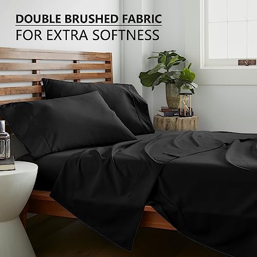 American Home Collection Queen Size Sheet Set - 16-Inch Deep Pocket - Ultra Soft Microfiber Bed Sheets - Breathable, Wrinkle and Fade Resistant, Easy Care - 4 Piece Set (Queen, Black)